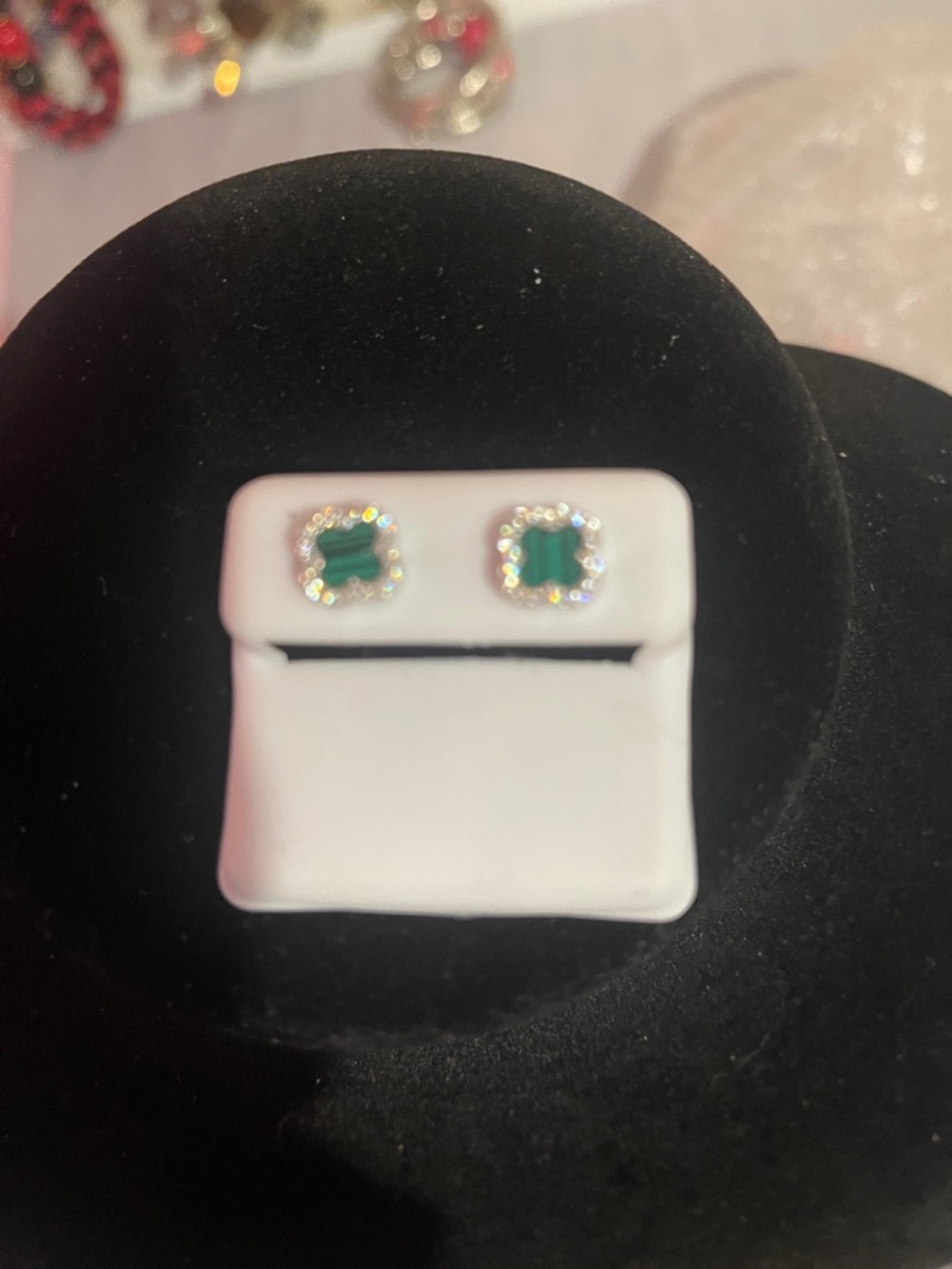 Emerald Green Halo Stud Earrings - Women Jewelry
